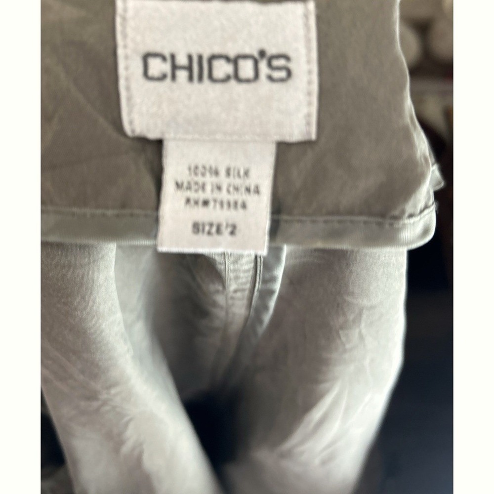 Chicos Utility Chic SILK Jacket Size 2 US 12 Green Lightweight Pockets - Picture 2 of 10